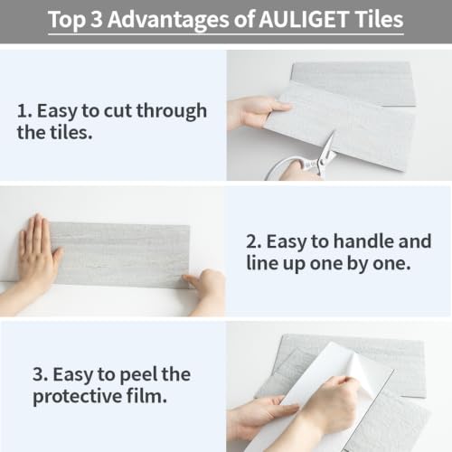 AULIGET 2-Piece Light Shale Peel and Stick Backsplash Wall Tiles, 6" x 12" PVC Faux Stone Stick on Tile for Backsplash Kitchen, Bathroom, Laundry Room, Camper, Fireplace - color: Light Shale, size: 2 Sheets, 6"x12"x0.12"
