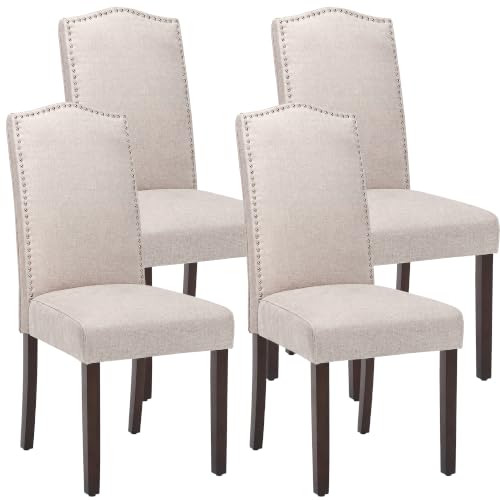 Upholstered Dining Chair Modern Stylish Kitchen Diner Fabric Set of 4 - color: Beige, size: Set of 4