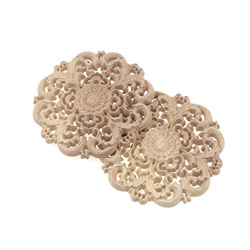T Tulead Wooden Carved Appliques 3.94-Inch Dia Round Decorative Decal 2PCS - style: Round, 3.94", 2pcs