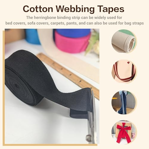 Black 2''Cotton Herringbone Twill Tape 15Yd Binding Trim - color: Black