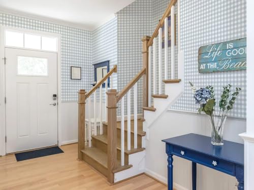 Peel and Stick Wallpaper for Bedroom Blue and White Plaid 196"×17.3" - color: Blue and White, size: 17.3" x 196"