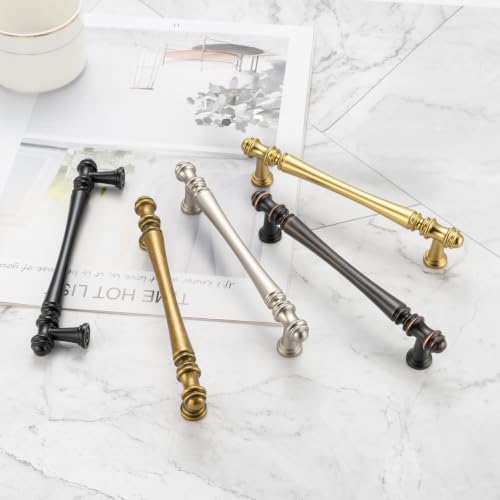 KOOFIZO 10 Pack 5 in Antique Brass Cabinet Pulls, Brass Drawer Handles P30 - color: Antique Brass, size: 5" CC - 10Pcs