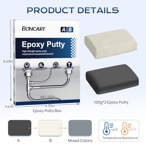 Boncart High Strength AB Epoxy Putty, 200g Steel Reinforced Repair Filler - color: 200g, Grey