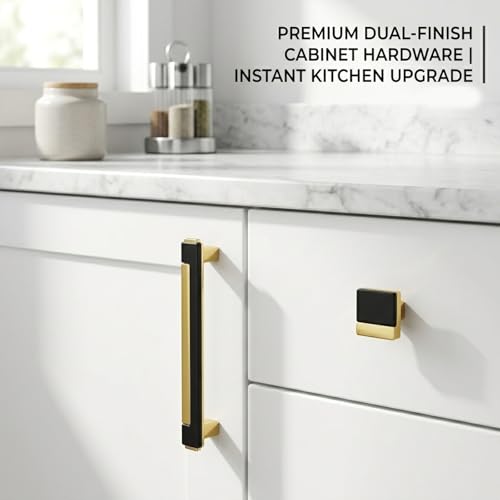 10 Pack Black Gold Square Cabinet Knobs, Single Hole - color: Black Gold, size: Square