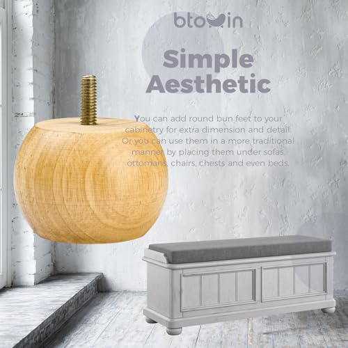 2 inch /5cm Solid Wood Furniture Legs,4Pcs Varnish Small Round Sofa Legs,Minimalist Modern Wooden Replacement Bun Feet with M8 Bolt &Mounting Plate for Bed Couch Dresser Cupboard Cabinet Ottoman - color: Varnish