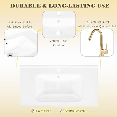 Bathroom Vanity Cabinet with Sink, White, 35.6 x 18.7 x 34 in