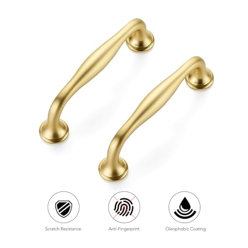 Ravinte Brushed Gold Cabinet Handles Solid Pulls 3-3/4 Inch 10 Pack - color: Brushed Gold, size: 3-3/4 inches Hole Center