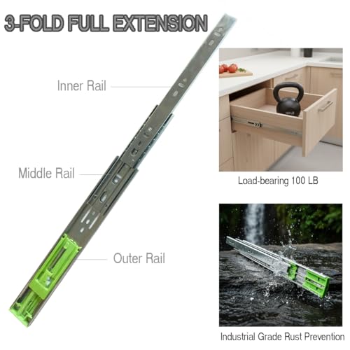 Soft Close 22" Drawer Slides, Full Extension Side Mount, 10 Pairs - size: 22 Inch