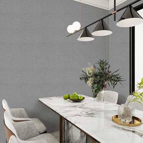 Grasscloth Peel and Stick Wallpaper Gray Textured Contact Paper, set of 17.3 x 480 Inches Removable Wallpaper for Bedroom, Countertop, Classroom, Cabinet and Drawer, Renter Friendly Wall Paper - color: Gray, size: 17.3" x 480"