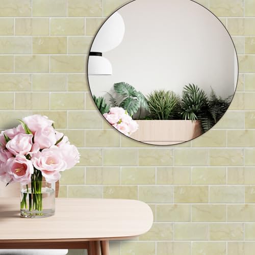 STICKGOO 10-Sheet Backsplash Peel and Stick Subway Tile(Thicker Design) - color: Faux Yellow Travertine