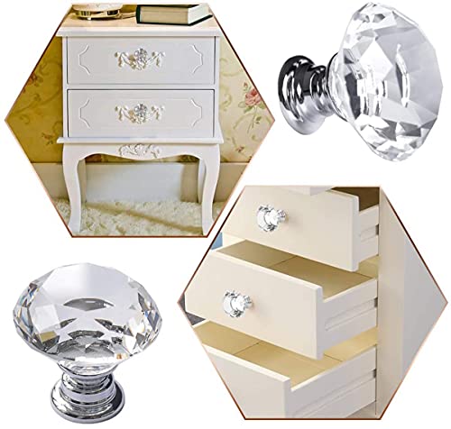 Akstore 6 Pcs Crystal Glass Cabinet Knobs 30mm Diamond Shape Drawer Kitchen Cabinets Dresser Cupboard Wardrobe Pulls Handles (30mm, Clear) - color: Clear, size: 30 mm
