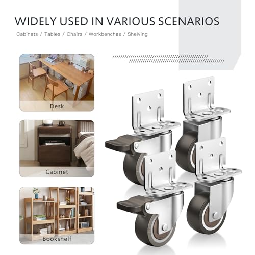 Side Mount Casters, 2 Inch Furniture Wheels, L-Shaped Rubber Casters Set of 4, 360-Degree Locking Swivel Top Plate Castor Wheels for Furniture, Baby Bed, Kitchen, Cabinet, Table - style: 2 Inch