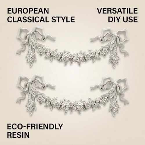 2 PCS Roses & Bow Carved Appliques Onlays,White PVC Appliques for Furniture