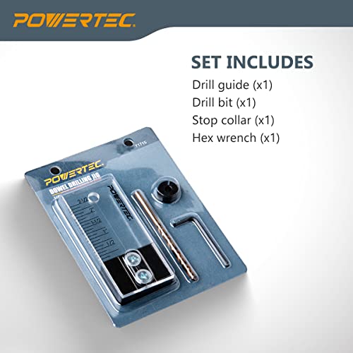 POWERTEC Dowel Jig Kit, Doweling Jig Kit 1/4", Dowel Jigs Woodworking, Laser Cut Witness Mark, with Depth Scale, Drill Guide Dowels, Cobalt M-35 Drill Bit & Split Ring Stop Collar, 2 Sets, 71715-P2V - style: 2PK 1/4" Doweling Jig Kit w/ Bit & Collar