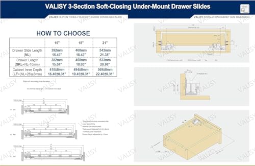 6 Pair 15 Inch Ball Bearing Full Extension Soft Close Undermount Drawer Slides, Bottom Mount Slow Self Closing Cabinet Metal Drawer Rails with Runner, Locking Device, Back Bracket and Screws - size: 6 Pairs of 15 Inch