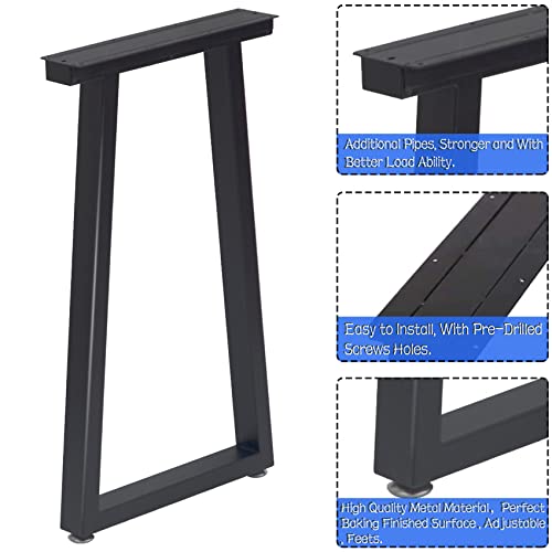 Taelakeni 28 Inch Metal Table Desk Legs, Heavy Duty Industrial Style Dinning Table Leg with Adjustment Feet Pads, Trapezoid - color: Trapezoid, size: 28 IN