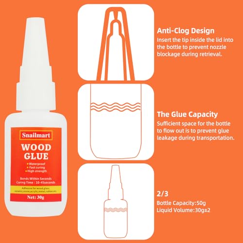 Wood Glue,90g Clear Carpenter Glue,Super Glue for Wood, Fast Drying Wood Glue for Craft, Metal,Furniture, Wood, and DIY(Pack of 3)