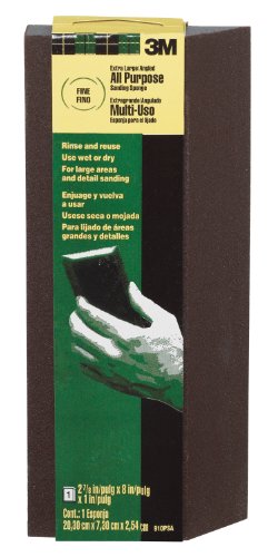 3M Sanding Sponge Block, Single Angle, Fine Grits, Extra Large, 2-7/8 in x 8 in, Designed For Sanding Wood, Paint, Metal, Plastic or Drywall, Features 3M Abrasive, Durable Flexible Foam (910PSA-12-CC)
