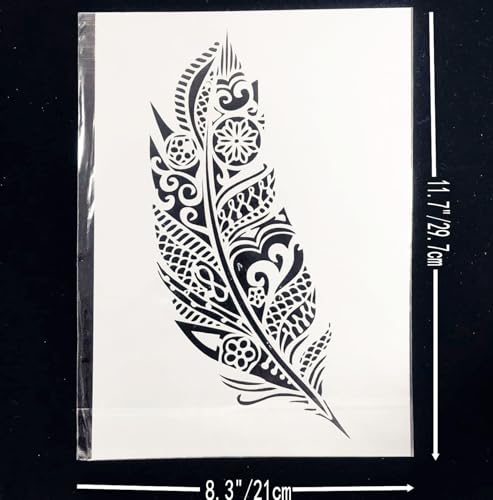 TIAMECH A4 Reusable Mandala Feather Stencil for Painting - style: Feather