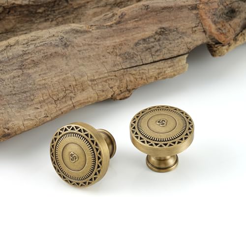 2 Pack Solid Brass Cabinet Knobs, Industrial Style Drawer Knobs, Brushed Antique Brass Cabinet Knobs for Kitchen, Bathroom, and Furniture - size: Knob-B