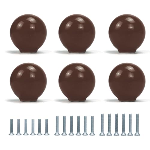 FOAN Cabinet Knobs 6 Pack, Ceramic Drawer Grip Handle, Suitable for Cupboard/Drawer/Dresser/Toilet/Kids Room, 1-1/4inch, Equipped with Multi Size Screws (Brown) - color: Brown