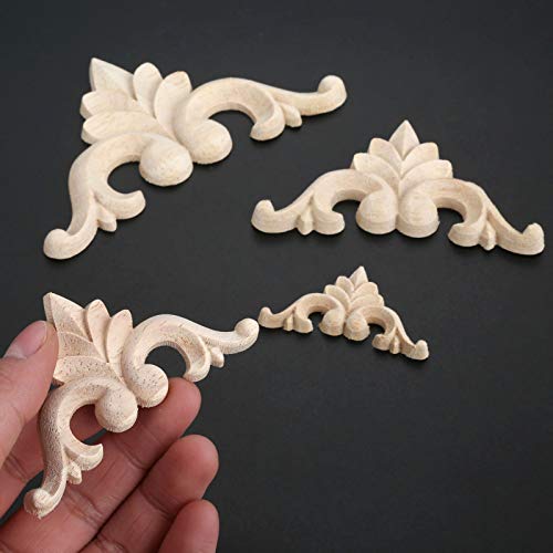 8Pcs Wood Carved Appliques Onlays Small Corner Carving Decals for Furniture - size: 9.5x9.5cm/3.74"x3.74"