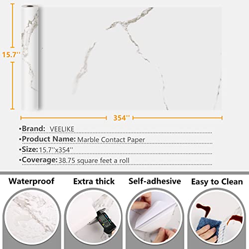 VEELIKE Matte White Marble Contact Paper for Countertops Peel and Stick Countertops Waterproof Marble Wallpaper for Kitchen 15.7''x354'' Self Adhesive Countertop Vinyl for Bathroom Backsplash Table - size: 15.7" x 354"
