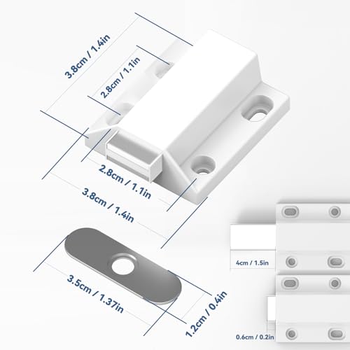 Tonitrui Magnetic Push Latches Without Nail Installation, Push to Open Door Latch, Magnetic Touch Latches, Kitchen Door Push Release Latch for Cabinet Door Closure and Popping Open (White 4 Pack)