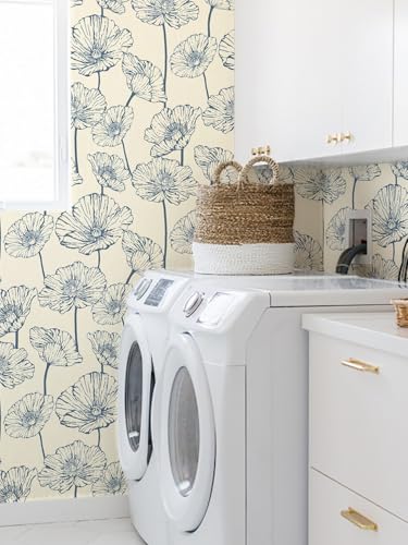 Orainege Peel and Stick Wallpaper Blue and Beige Wallpaper - color: Blue and Beige, size: 17.3" x 393.7"