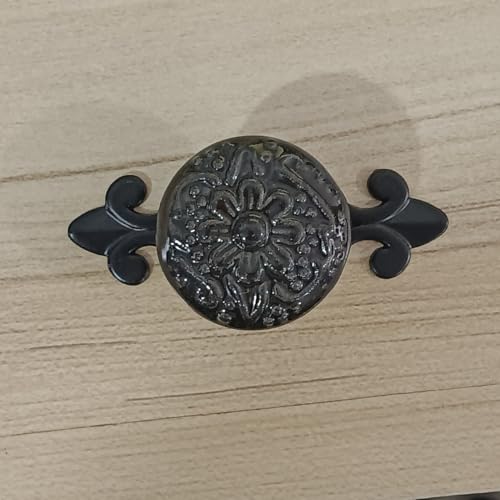 HUAMULAN 10 Pack Ceramic Knobs Cabinet Pulls Handle with Black Backplate - color: Black Knob + Black Base