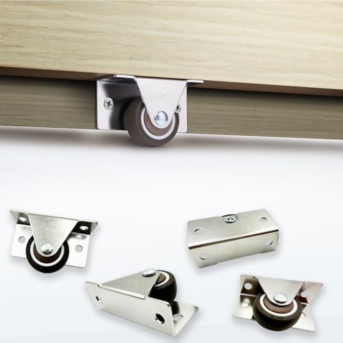 1-1/4 Inch Small Low Profile Casters Wheels Set of 4, Mini Side Mount Casters, Little Fixed Caster Wheels for Furniture, Drawers, Under Bed Storage Bins, DIY Project (Load 156Lbs/Set)