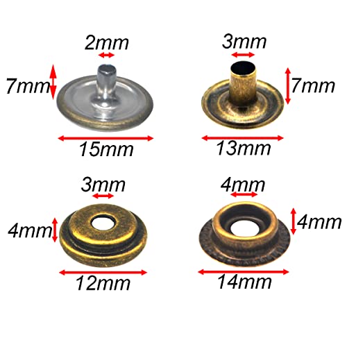 100pcs 15mm Stainless Steel Fastener Snap Press Stud Cap Button Marine Boat Canvas Antique Bronze - color: Antique Bronze