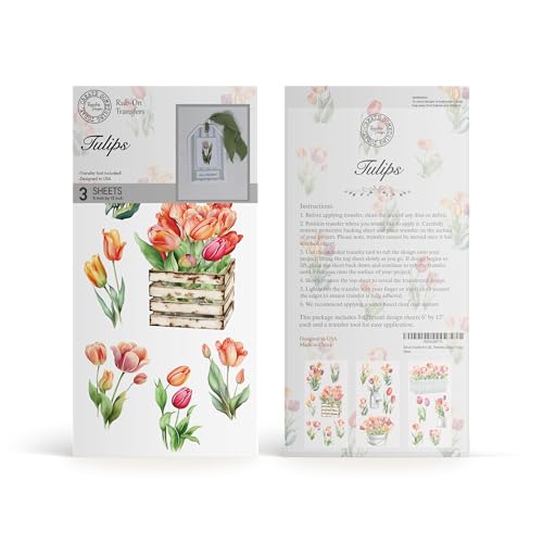 Rub on Transfers for Crafts and Furniture | 3 Design Sheets 6”x 12” | Home Decor Transfers | Furniture and Craft Decals | by Thymeless Designs (Tulips) - style: Tulips