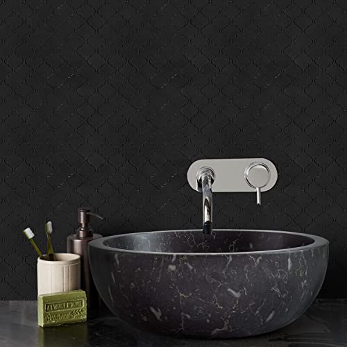 STICKGOO Arabesque Peel and Stick Backsplash Tile, Stick on Backsplash for Kitchen and Bathroom, Black Metal and Composite Mosaic Tiles (10 Sheets) - color: Black