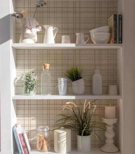 Peel and Stick Wallpaper Check Plaid Boho Neutral - Self Adhesive Waterproof Vinyl Wallpaper for Walls, Kitchen Backsplash, Bathroom, Bedroom, Rentals (Light, 17.3" X 236.22") - color: Light, size: 17.3" X 236.22"
