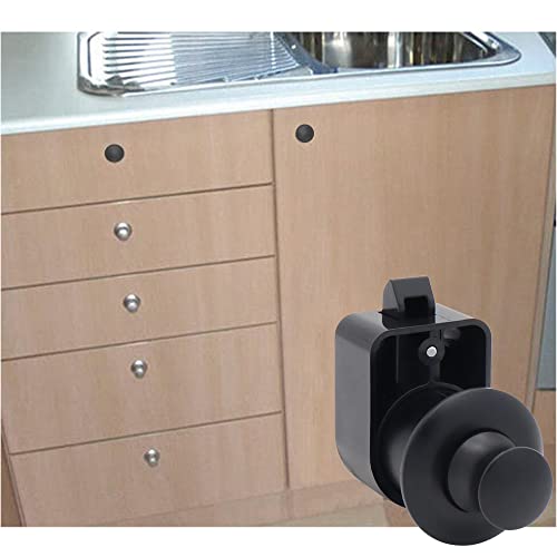 Upgraded 5 Sets Metal Push Button Latch Rv Compartment Latch Push Catches Knob for RV Camper Caravan Yacht Boat (Black) - color: Black