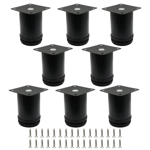 Set of 8 Stainless Steel Furniture Legs, 3 Inch, 2" Dia Metal Feet - color: Black-8pcs-3inch, size: 3inch