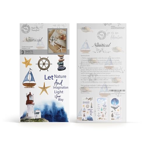 Rub on Transfers for Crafts and Furniture | 3 Design Sheets 6”x 12” | Home Decor Transfers | Furniture and Craft Decals | by Thymeless Designs (Nautical) - style: Nautical