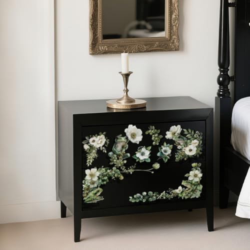 OLYCRAFT 3Pcs/Set White Flowers Rub on Transfers for Furniture and Craft 6x12 Inch Green Plant and Frog Furniture Decal Transfer Stickers Rub on Decal with 1Pc Scraper for Cabinet Wardrobe Decoration - style: White flower