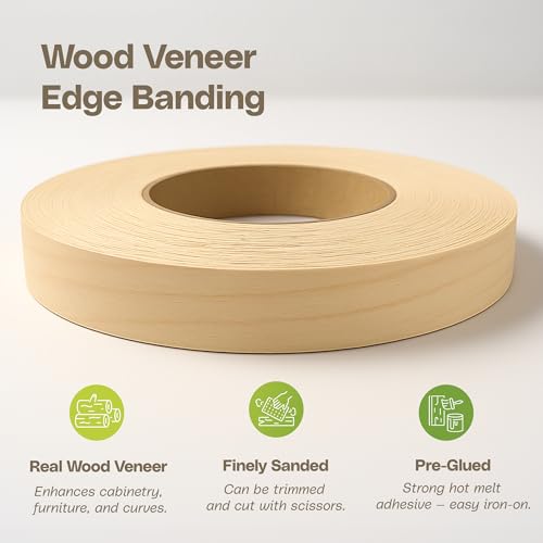 Edge Supply Birch 1-1/2 in x 50 ft Roll – Pre-Glued Iron-On Wood Veneer Tape – Wood Veneer Edge Banding Tape with Hot Melt Adhesive, Smooth Sanded Finish Ideal for Furniture & DIY, Made in USA - color: Birch, size: 1-1/2 in x 50 ft