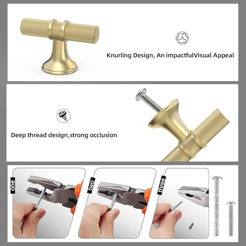 20 Pack Brushed Gold Kitchen Cabinet Knobs - color: Brushed Gold Knurled, size: Knobs