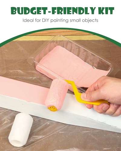 VOOMEY 2 Inch Small Paint Roller Kit with Pre-Taped Masking Film, Paint Tray Liner, Mini Paint Roller for Painting Corners