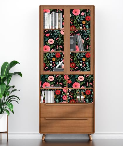 Dark Boho Floral Vinyl Peel and Stick Wallpaper 17.5"x 393" - color: Black, size: 17.5" x 393"