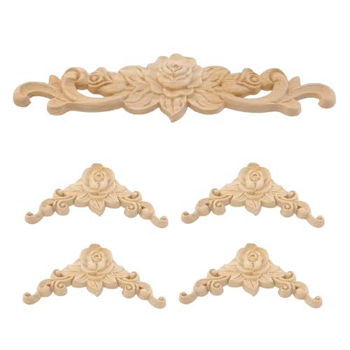 Antrader Unpainted Long Wood Carved Appliques Onlays with Cornered Decals - style: Style 2 with Cornered Decals