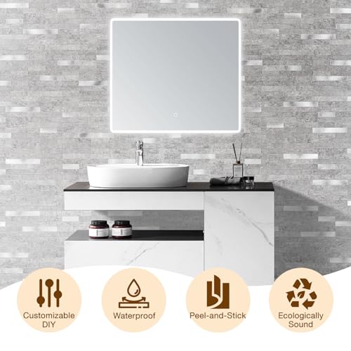 Peel and Stick Backsplash Tile Waterproof Removable PVC Wall Sticker 3D Faux Stone Marble Brick White Accent Panels (Matte Gray Stone - Metal Silver, 40 Tiles - 18 sq. ft. (1.68 m²)) - color: Matte Gray Stone - Metal Silver, size: 40 Tiles - 18 sq. ft. (1