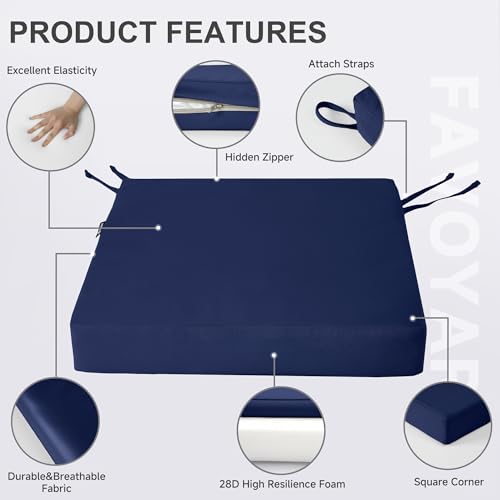 Favoyard Patio Chair Cushions 18 x 18 x 3 Inch Waterproof Outdoor Seat - color: Blue, size: 18 x 18 x 3 In