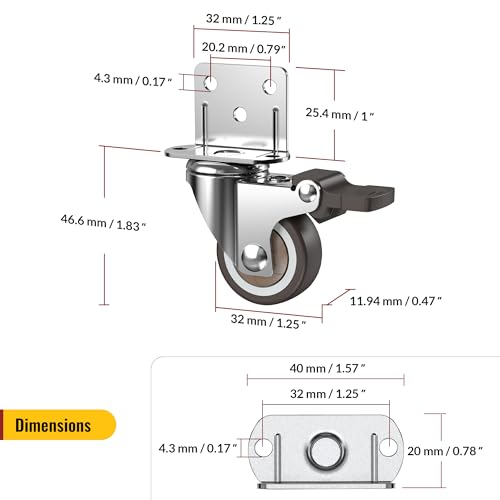 Side Mount Casters Wheels 1.25Inch with Heavy Duty Thickened L-Shaped Plate