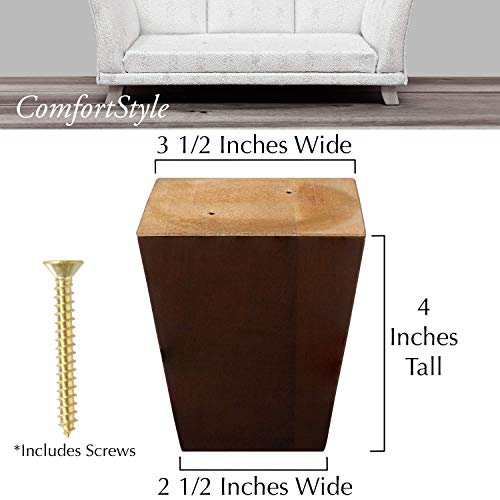 Legs for Furniture, Sofa Ottoman and Chair 4" Wood Feet Replacement, Set of 4 Square Tapered Pyramid Feet (Walnut) - color: Walnut