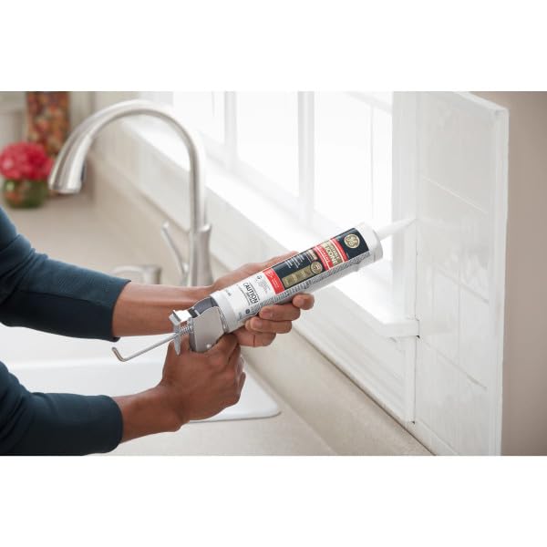 GE Supreme Paintable Silicone Caulk for Kitchen & Bathroom, White, 9.5 fl oz Cartridge, 1 Pack - 100% Waterproof Silicone Sealant, 7X Stronger Adhesion, Shrink & Crack Proof - size: Pack of 1