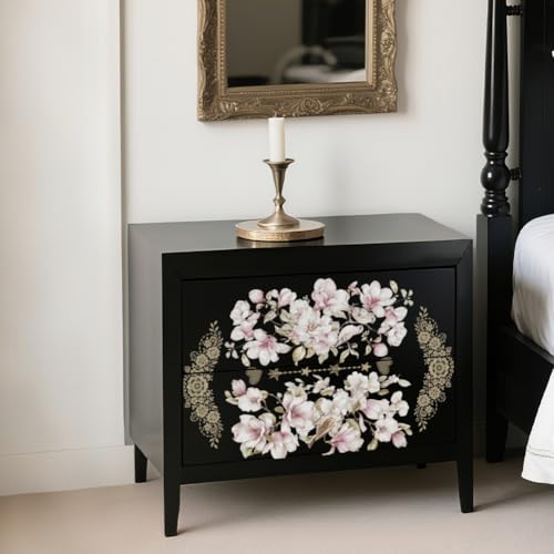 OLYCRAFT 3Pcs Pink Magnolia Rub on Transfers for Furniture 6x12 Inch Love Birds Furniture Decals Decor Golden Lace Transfer Stickers with 1Pc Scraper for Valentine's Day Glass Cups Cabinets Decor - style: Love birds